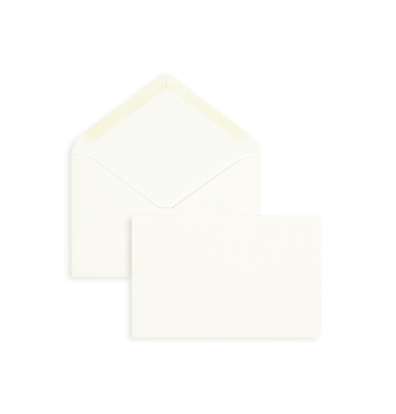 enveloppes blanc (blanc naturel) 95 x 145 mm | 120 g/m² coton | sans fenêtre | fermeture gommée | rabat pointu | 100 pièces