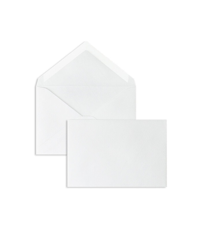 enveloppes blanc (blanc naturel) 95 x 145 mm | 135 g/m² côtelé | sans fenêtre | fermeture gommée | rabat pointu | 100 pièces