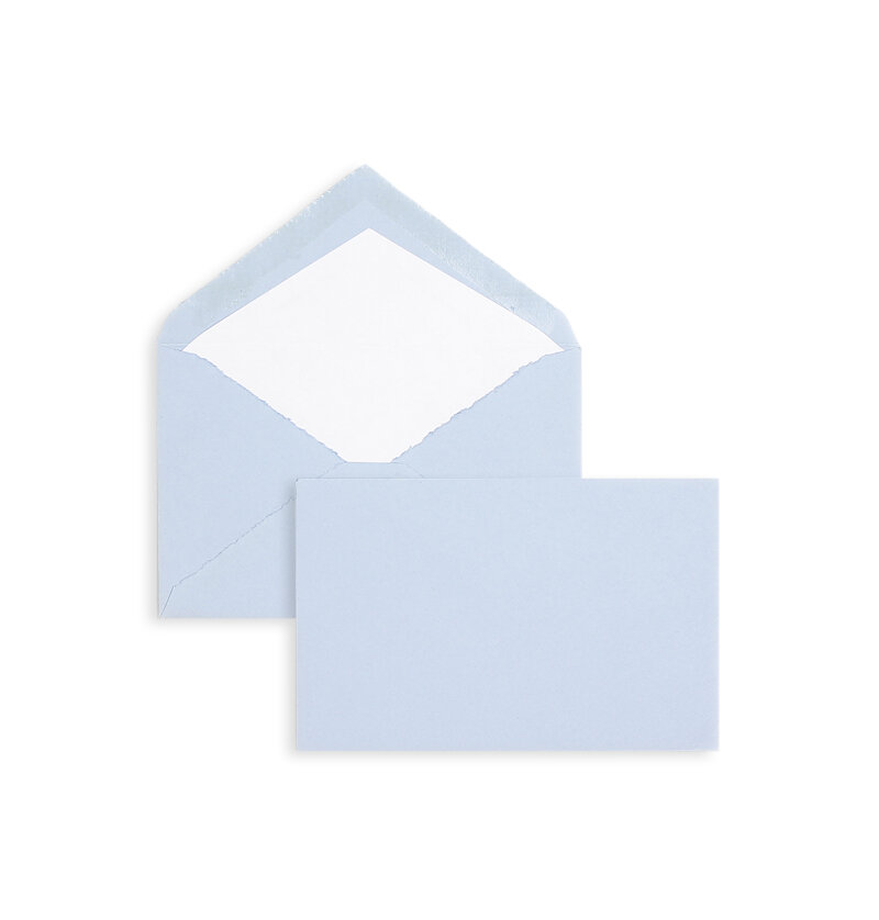 enveloppes colorées bleu (bleu côtelé) 95 x 145 mm | 100 g/m² bord frangeux | sans fenêtre | fermeture gommée | rabat pointu | 100 pièces