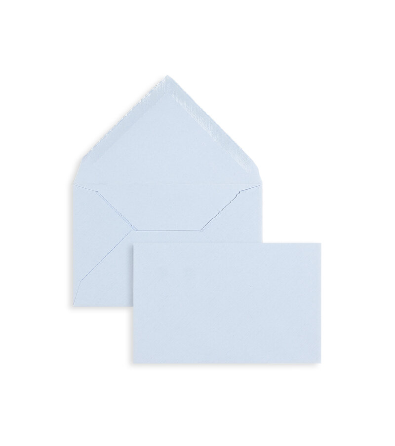 enveloppes colorées bleu (bleu côtelé) 95 x 145 mm | 100 g/m² bord frangeux | sans fenêtre | fermeture gommée | rabat pointu | 100 pièces
