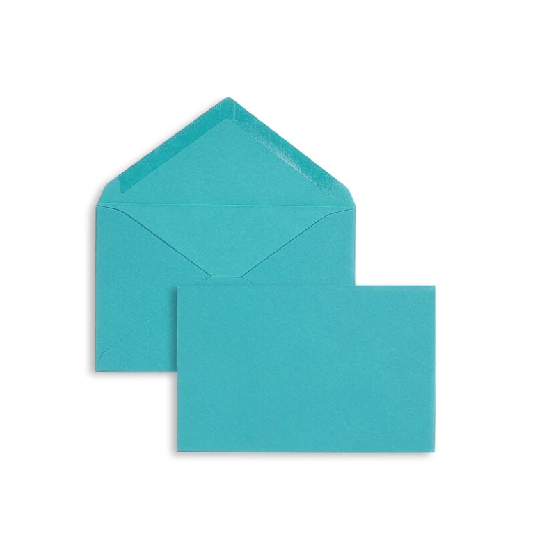 enveloppes colorées bleu (petrol) 95 x 145 mm | 120 g/m² velin | sans fenêtre | fermeture gommée | rabat pointu | 100 pièces