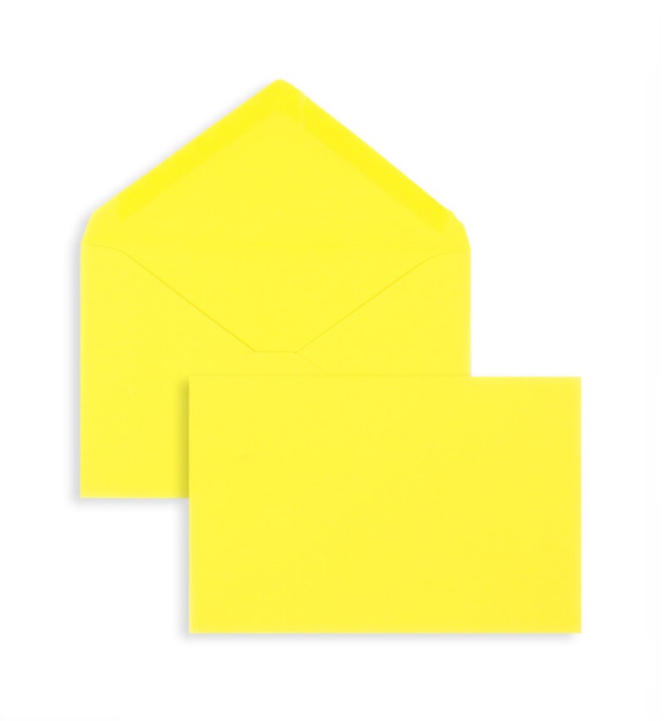 enveloppes colorées jaune (jaune de soleil) 95 x 145 mm | 120 g/m² velin | sans fenêtre | fermeture gommée | rabat pointu | 100 pièces