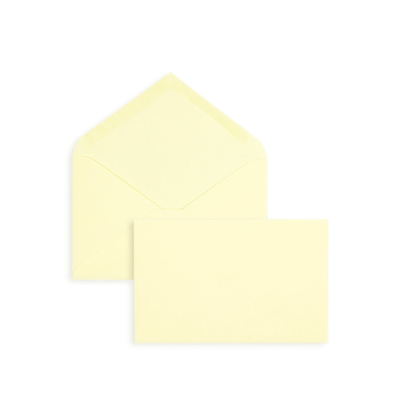 enveloppes colorées jaune (jaune pastel) 95 x 145 mm | 120 g/m² velin | sans fenêtre | fermeture gommée | rabat pointu | 100 pièces