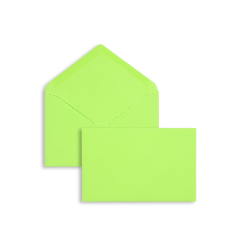 enveloppes colorées vert (vert clair) 95 x 145 mm | 120 g/m² velin | sans fenêtre | fermeture gommée | rabat pointu | 100 pièces