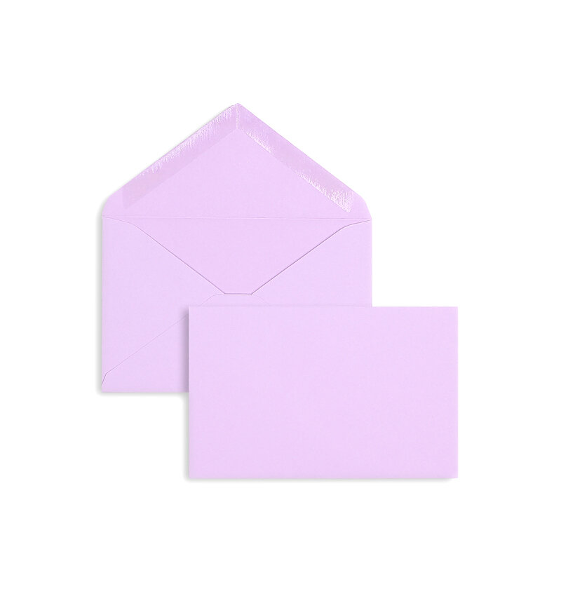 enveloppes colorées violet (lavande) 95 x 145 mm | 120 g/m² velin | sans fenêtre | fermeture gommée | rabat pointu | 100 pièces