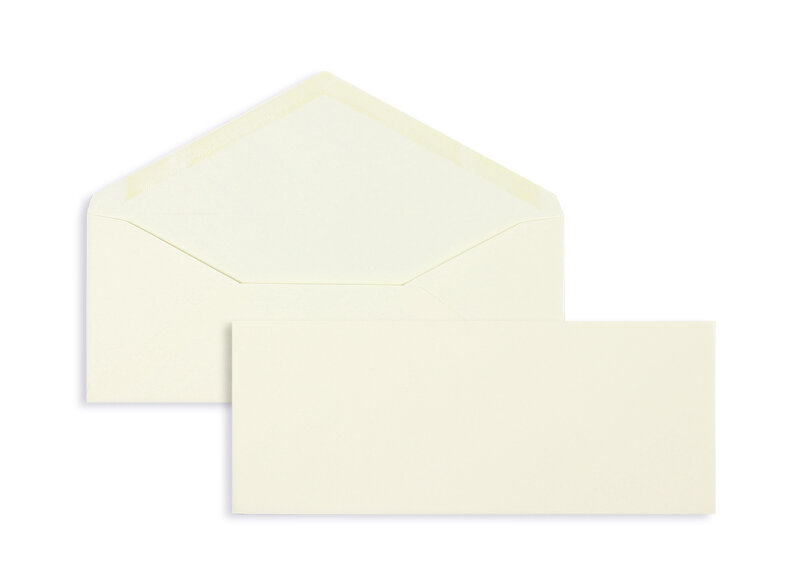 enveloppes colorées crème (blanc crème) 95 x 235 mm | 135 g/m² côtelé | sans fenêtre | fermeture gommée | rabat pointu | 100 pièces