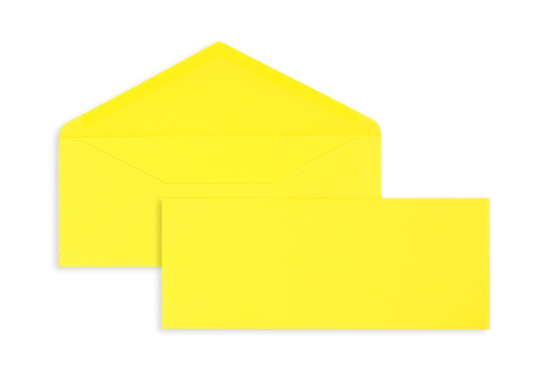enveloppes colorées jaune (jaune de soleil) 95 x 235 mm | 120 g/m² velin | sans fenêtre | fermeture gommée | rabat pointu | 100 pièces