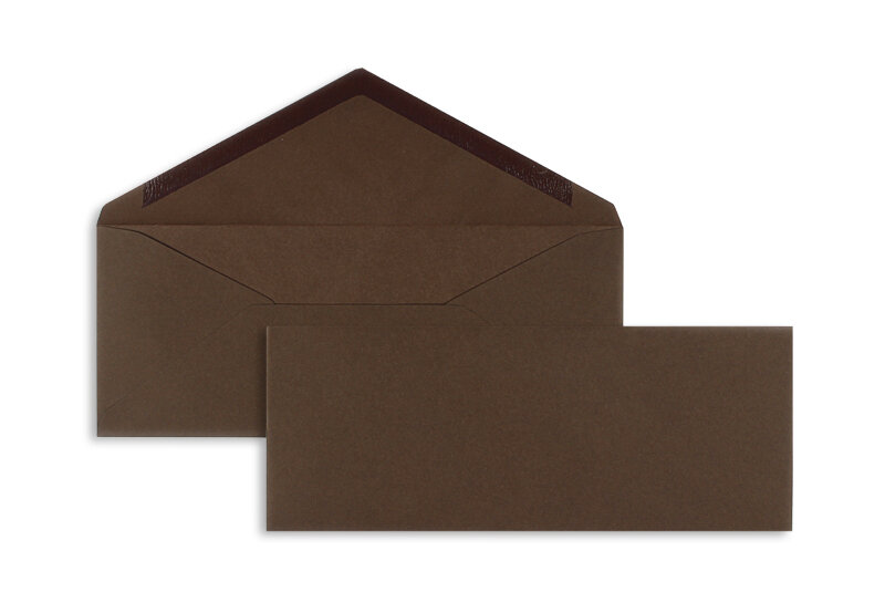 enveloppes colorées marron (marron foncé) 95 x 235 mm | 120 g/m² velin | sans fenêtre | fermeture gommée | rabat pointu | 100 pièces