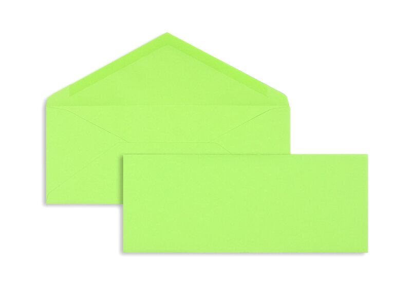 enveloppes colorées vert (vert clair) 95 x 235 mm | 120 g/m² velin | sans fenêtre | fermeture gommée | rabat pointu | 100 pièces