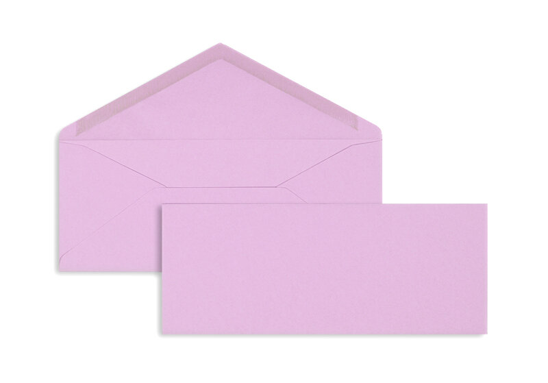 enveloppes colorées violet (lavande) 95 x 235 mm | 120 g/m² velin | sans fenêtre | fermeture gommée | rabat pointu | 100 pièces