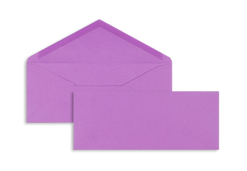 enveloppes colorées violet (lilas) 95 x 235 mm | 120 g/m² velin | sans fenêtre | fermeture gommée | rabat pointu | 100 pièces