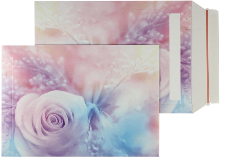 enveloppes en carton colorées rose (roses-motif) 250 x 353 mm (b4) | 500 g/m² carton duplex | sans fenêtre | fermeture adhésive | rabat droit | 100 pièces