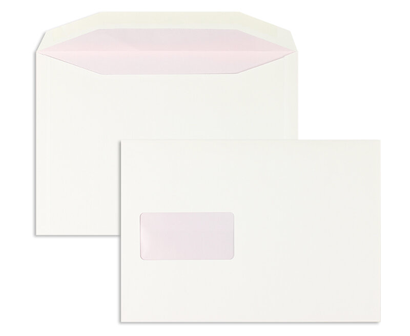 enveloppe de mise sous pli blanc 176 x 250 mm (b5) | 100 g/m² offset | avec fenêtre | fermeture gommée | rabat trapézoïdal | 500 pièces