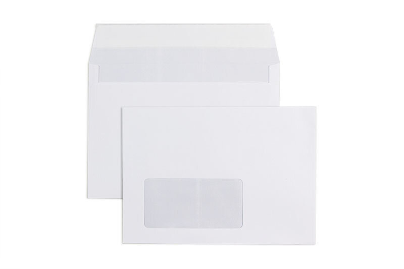 enveloppes blanc 125 x 176 mm (b6) | 80 g/m² offset | avec fenêtre | fermeture adhésive | rabat droit | 100 pièces
