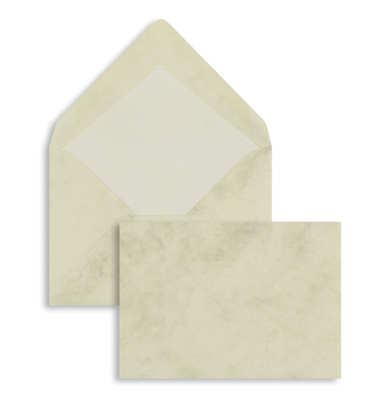 enveloppes colorées crème (chamois marbré) 125 x 176 mm (b6) | 100 g/m² offset (paperado) | sans fenêtre | fermeture gommée | rabat pointu | 100 pièces