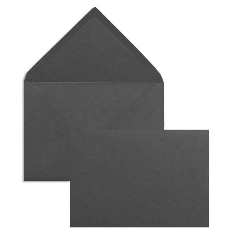 enveloppes colorées gris (gris foncé) 125 x 176 mm (b6) | 120 g/qm offset | sans fenêtre | fermeture gommée | rabat pointu | 100 pièces