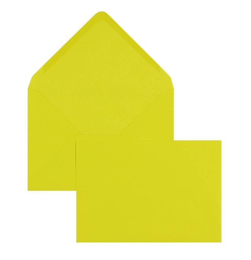 enveloppes colorées jaune 125 x 176 mm (b6) | 100 g/m² offset | sans fenêtre | fermeture gommée | rabat pointu | 100 pièces