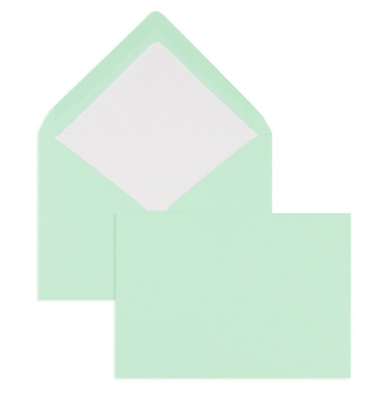 enveloppes colorées vert (menthe) 125 x 176 mm (b6) | 100 g/qm côtelé (paperado) | sans fenêtre | fermeture gommée | rabat pointu | 100 pièces