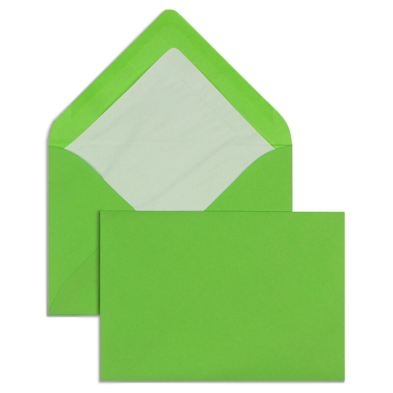 enveloppes colorées vert (pomme) 125 x 176 mm (b6) | 100 g/qm côtelé (paperado) | sans fenêtre | fermeture gommée | rabat pointu | 100 pièces