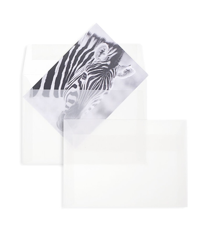 enveloppes transparentes blanc (transparent blanc) 125 x 176 mm (b6) | 90 g/m² offset | sans fenêtre | fermeture adhésive | rabat droit | 100 pièces