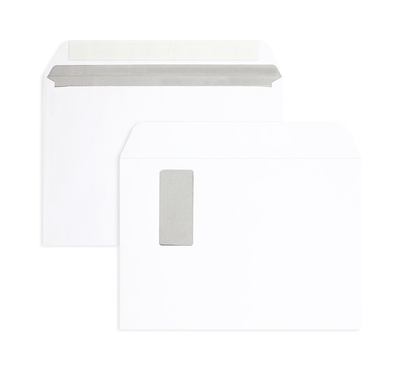 enveloppes blanc 229 x 324 mm (c4) | 120 g/m² offset | avec fenêtre | fermeture adhésive | rabat droit | 250 pièces