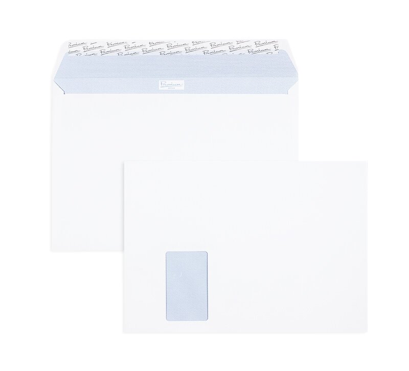 enveloppes blanc (blanc d'hiver) 229 x 324 mm (c4) | 120 g/qm offset | avec fenêtre | fermeture adhésive | 250 pièces