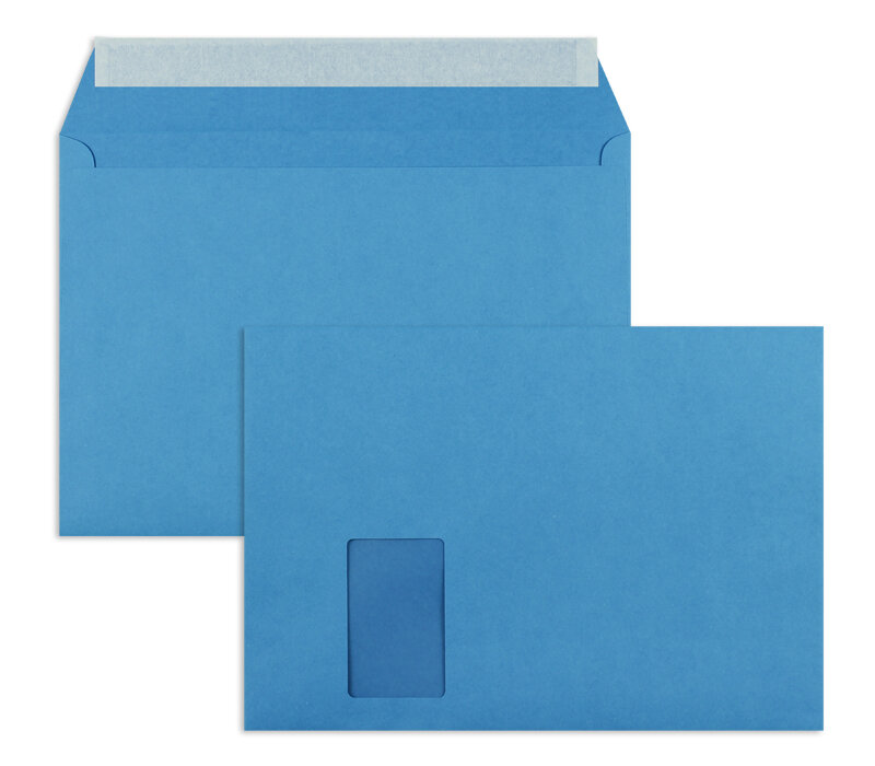 enveloppes colorées bleu (bleu roi) 229 x 324 mm (c4) | 120 g/m² offset | avec fenêtre | fermeture adhésive | rabat droit | 250 pièces