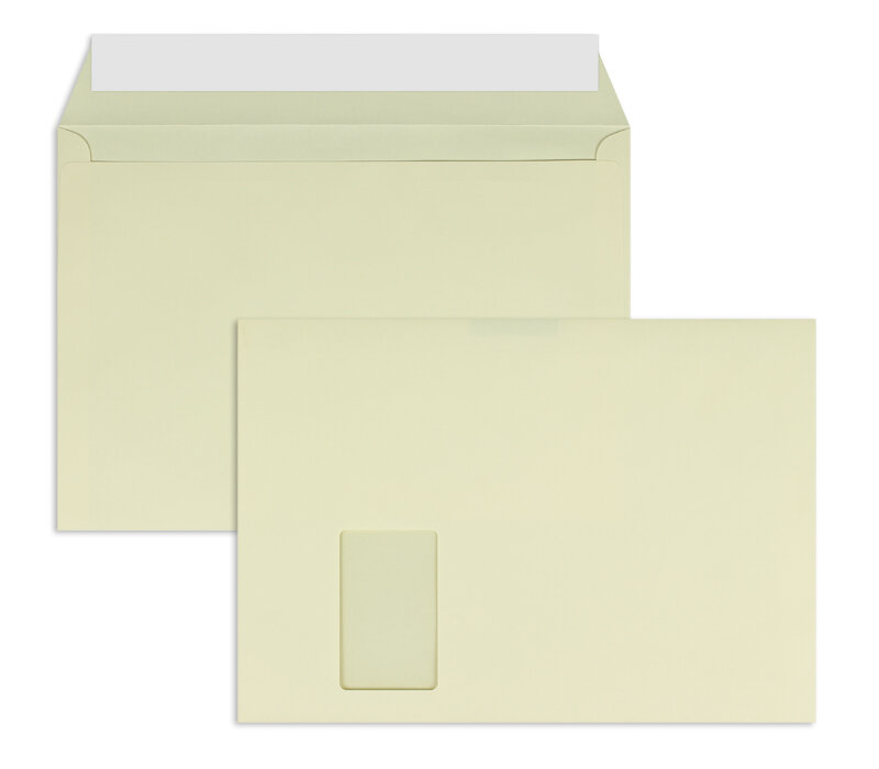 enveloppes colorées crème (chamois clair) 229 x 324 mm (c4) | 120 g/m² offset | avec fenêtre | fermeture adhésive | rabat droit | 250 pièces