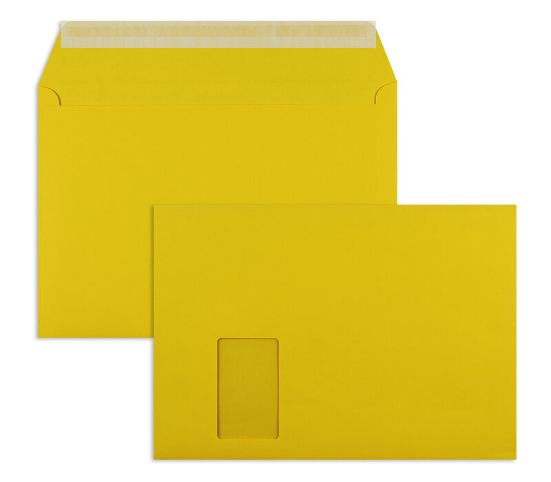 enveloppes colorées jaune (jaune d'or) 229 x 324 mm (c4) | 120 g/m² offset | avec fenêtre | fermeture adhésive | rabat droit | 250 pièces