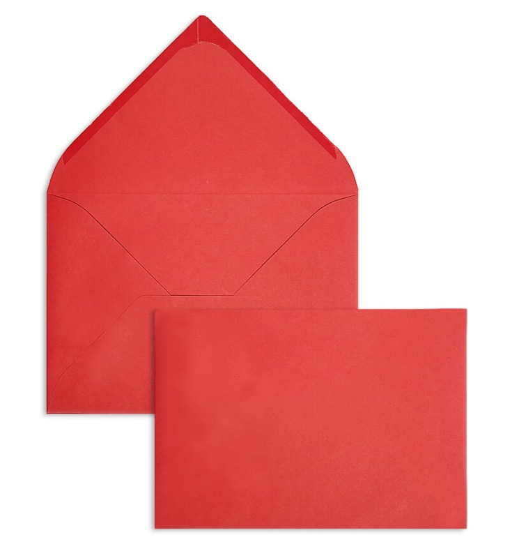 enveloppes colorées rouge (rouge cinabre) 229 x 324 mm (c4) | 120 g/m² velin | sans fenêtre | fermeture gommée | rabat pointu | 100 pièces