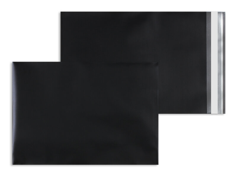enveloppes de feuille plastique colorées noir 229 x 324 mm (c4) | 70 my feuille pp aluminée - matte | sans fenêtre | fermeture adhésive | rabat droit | 100 pièces