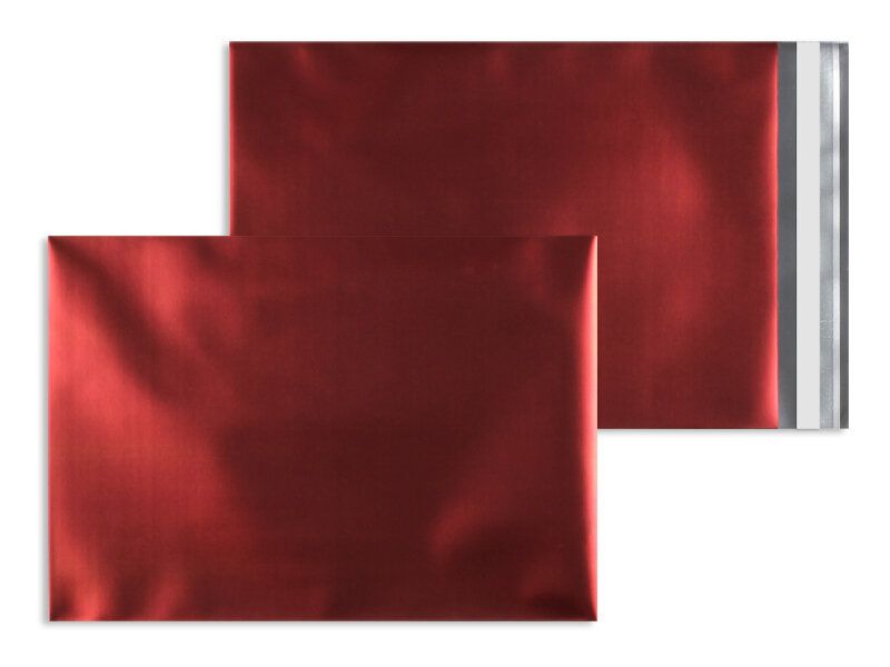 enveloppes de feuille plastique colorées rouge 229 x 324 mm (c4) | 70 my feuille pp aluminée - matte | sans fenêtre | fermeture adhésive | rabat droit | 100 pièces