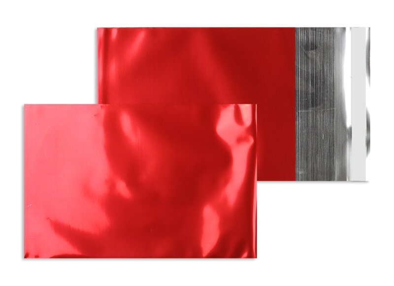 enveloppes de feuille plastique colorées rouge 229 x 324 mm (c4) | 70 my feuille pp aluminée - brillante | sans fenêtre | fermeture adhésive | rabat droit | 250 pièces