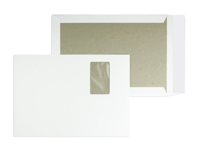 enveloppes dos cartonné blanc 229 x 324 mm (c4) | 120 g/m² kraft offset | avec fenêtre | fermeture adhésive | rabat droit | 100 pièces