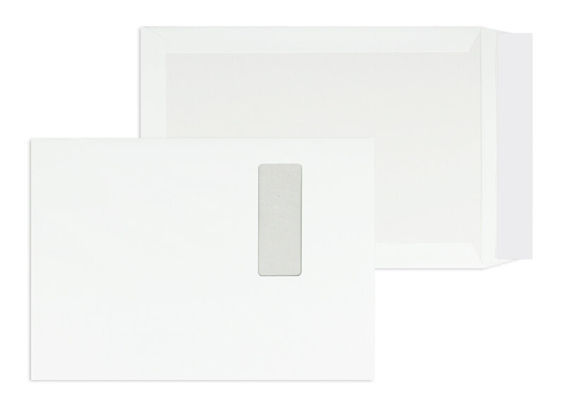 enveloppes dos cartonné blanc 229 x 324 mm (c4) | 150 g/m² offset | avec fenêtre | fermeture adhésive | rabat droit | 125 pièces