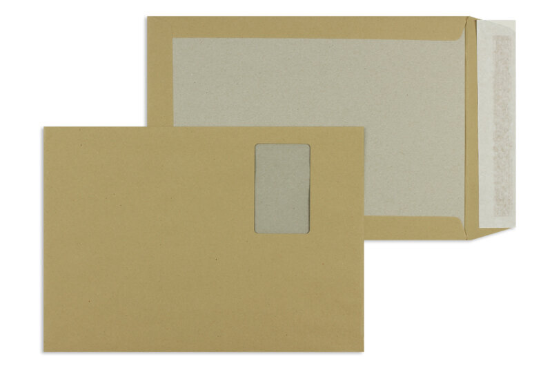 enveloppes dos cartonné colorées marron 229 x 324 mm (c4) | 110 g/m² natron | avec fenêtre | fermeture adhésive | rabat droit | 100 pièces