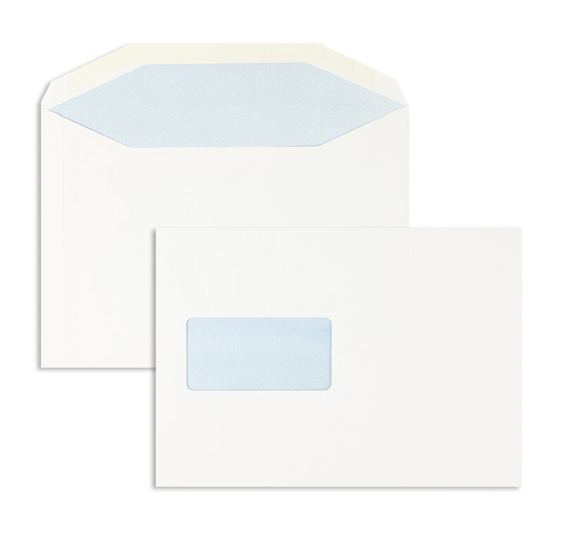 enveloppe de mise sous pli blanc 162 x 229 mm (c5) | 100 g/m² offset | avec fenêtre | fermeture gommée | rabat trapézoïdal | 500 pièces