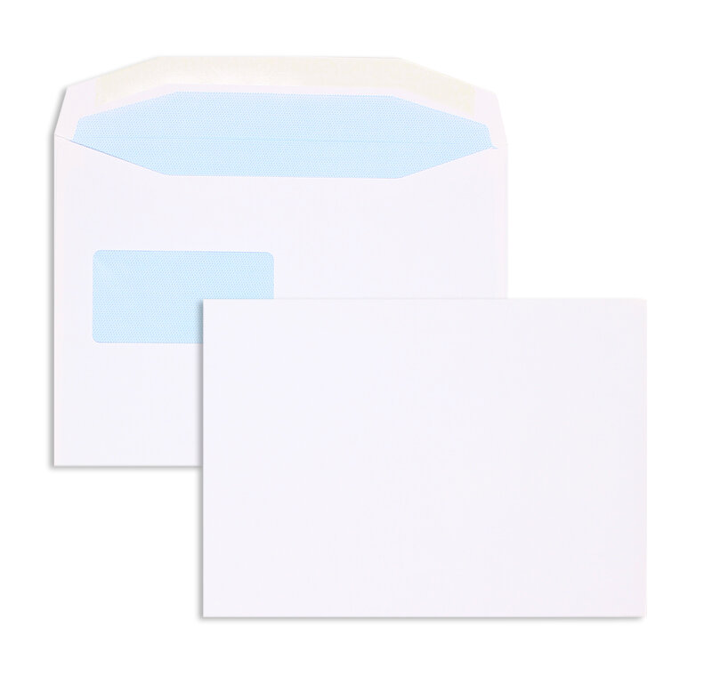 enveloppe de mise sous pli blanc 162 x 229 mm (c5) | 100 g/m² offset | avec fenêtre | fermeture gommée | rabat trapézoïdal | 500 pièces