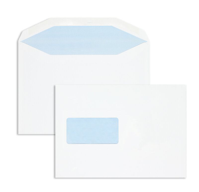 enveloppe de mise sous pli blanc 162 x 229 mm (c5) | 115 g/m² mat couché | avec fenêtre | fermeture gommée | rabat trapézoïdal | 500 pièces