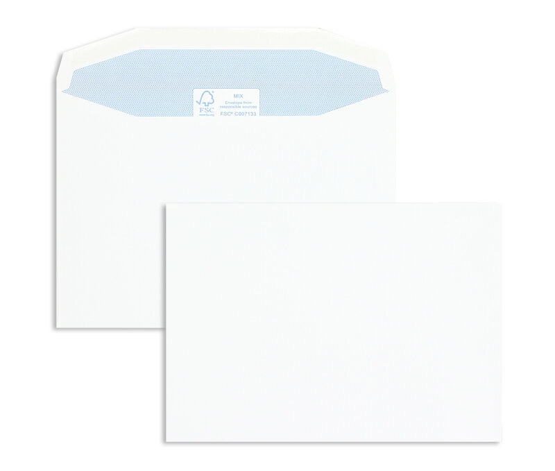 enveloppe de mise sous pli blanc 162 x 229 mm (c5) | 115 g/m² mat couché | sans fenêtre | fermeture gommée | rabat trapézoïdal | 500 pièces