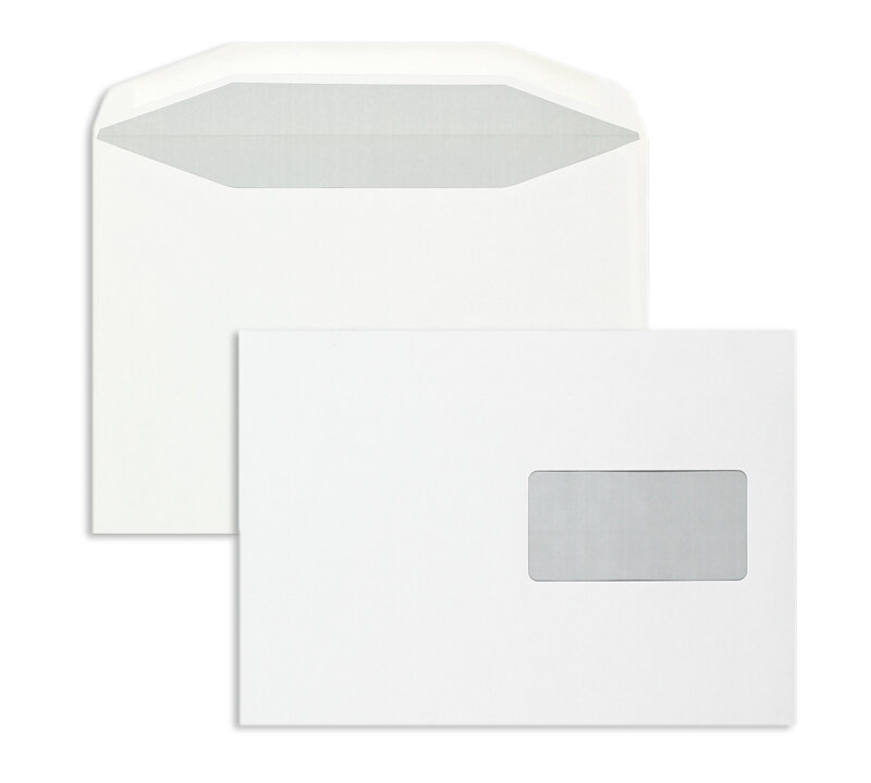 enveloppe de mise sous pli blanc 162 x 229 mm (c5) | 80 g/m² offset | avec fenêtre | fermeture gommée | rabat trapézoïdal | 500 pièces