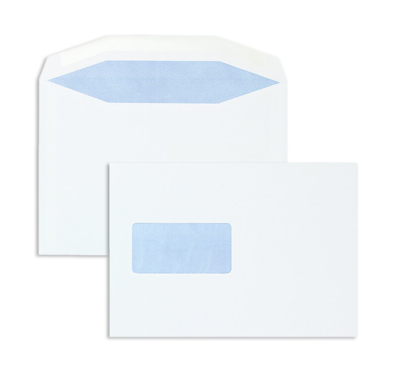 enveloppe de mise sous pli blanc 162 x 229 mm (c5) | 90 g/m² offset | avec fenêtre | fermeture gommée | rabat trapézoïdal | 500 pièces