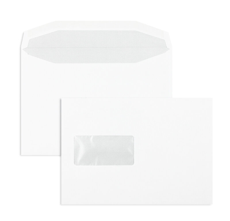enveloppe de mise sous pli blanc 162 x 229 mm (c5) | 90 g/m² offset | avec fenêtre | fermeture gommée | rabat trapézoïdal | 500 pièces