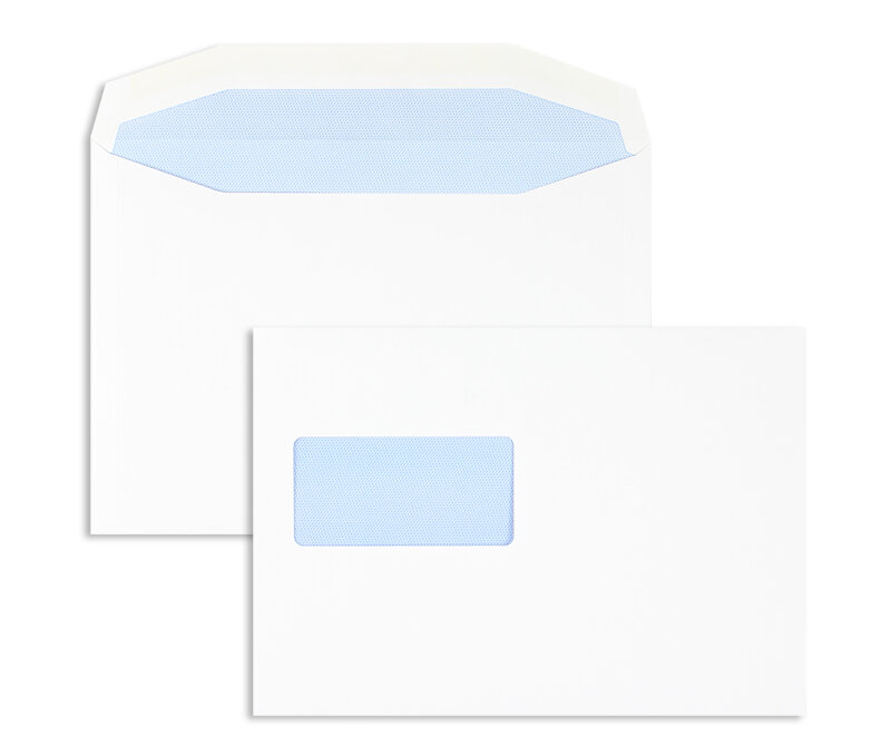 enveloppe de mise sous pli blanc 162 x 229 mm (c5) | 90 g/m² offset | avec fenêtre | fermeture gommée | rabat trapézoïdal | 500 pièces