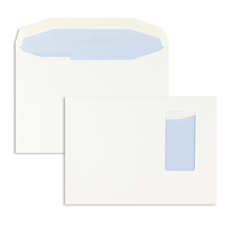 enveloppe de mise sous pli blanc 162 x 229 mm (c5) | 90 g/m² offset | avec fenêtre | fermeture gommée | rabat trapézoïdal | 500 pièces