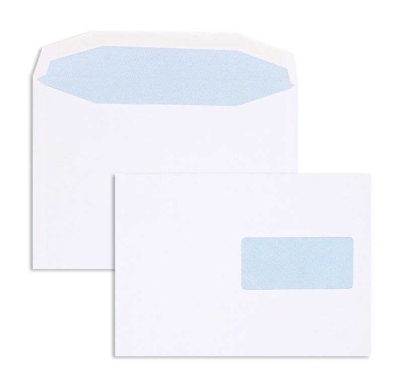 enveloppe de mise sous pli blanc 162 x 229 mm (c5) | 90 g/m² offset | avec fenêtre | fermeture gommée | rabat trapézoïdal | 500 pièces
