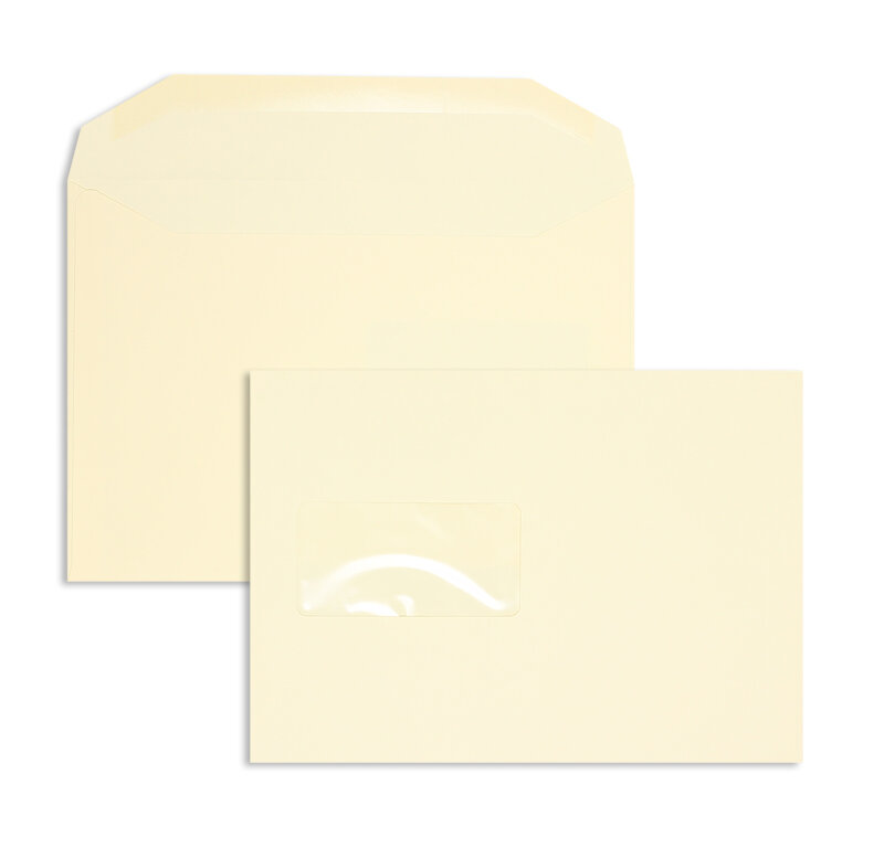 enveloppe de mise sous pli colorées crème 162 x 229 mm (c5) | 120 g/m² offset | avec fenêtre | fermeture gommée | rabat trapézoïdal | 500 pièces