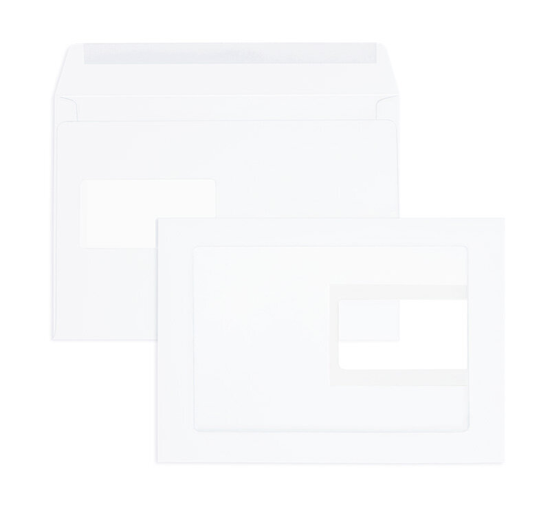 enveloppes avec fenêtre publicitaire blanc 162 x 229 mm (c5) | 120 g/m² offset | 2 fenêtres | fermeture gommée | rabat droit | 500 pièces
