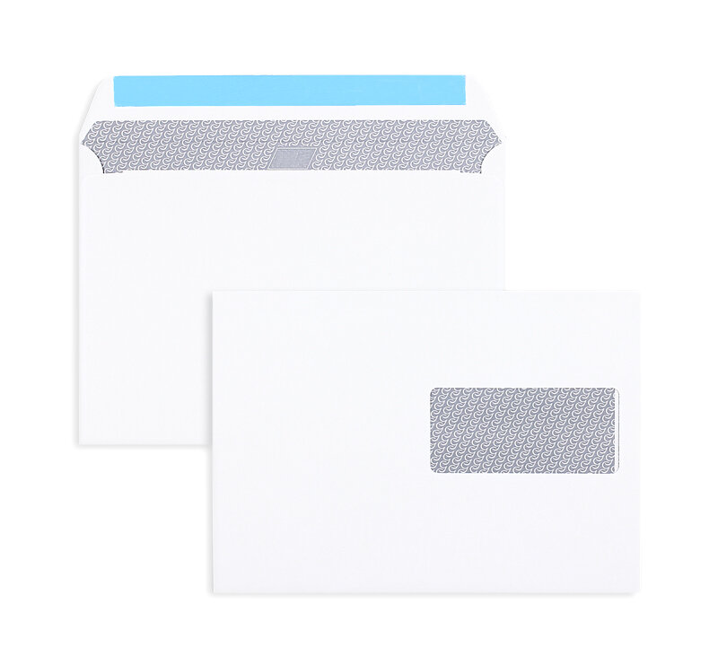 enveloppes blanc 162 x 229 mm (c5) | 100 g/m² offset | avec fenêtre | fermeture adhésive | rabat droit | 500 pièces