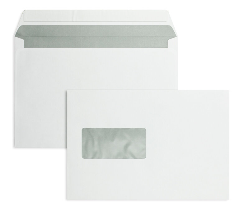 enveloppes blanc 162 x 229 mm (c5) | 100 g/m² offset | avec fenêtre | fermeture adhésive | rabat droit | 500 pièces